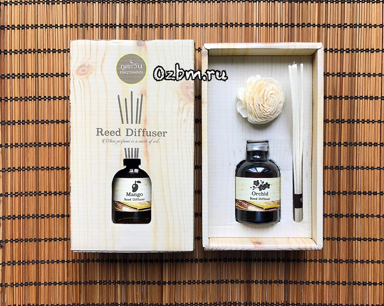 Ароматический диффузор с палочками из Тайланда Жасмин PHUTAWAN Reed Diffuser Jasmine 50 мл